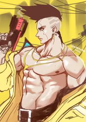  1boy abs bara cd_projekt_red cyberpunk:_edgerunners cyberpunk_2077 david_martinez_(edgerunners) latino male male_only muscular muscular_male netflix nire studio_trigger topless 