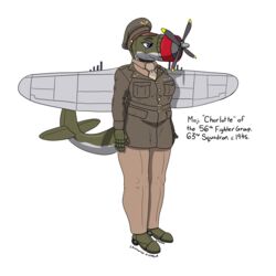  2022 absurd_res aircraft alpha_channel anthro belt blue_eyes caption charlotte_(panzerschreckleopard) clothing colored female green_body hat headgear headwear hi_res living_aircraft living_machine living_vehicle machine medal military_uniform necktie p-47_thunderbolt panzerschreckleopard peaked_cap red_nose simple_background slightly_chubby slightly_chubby_female solo text transparent_background uniform vehicle white_body 