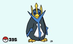  5:3 ambiguous_gender animated avian bird birdcheese black_body black_eyes black_feathers digital_media_(artwork) empoleon feathers feral generation_4_pokemon low_res nintendo pokeball pokemon pokemon_(species) short_playtime simple_background solo standard_pokeball 