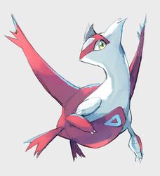  bad_id bad_pixiv_id claws closed_mouth dragon full_body grey_background highres latias looking_at_viewer no_humans pokemon pokemon_(creature) red_theme simple_background solo takase_(takase1214) yellow_eyes 