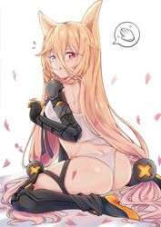  :o ^^^ animal_ears ass black_footwear blue_eyes blush boots chinese_commentary commentary_request female from_behind g41_(girls&#039;_frontline) girls&#039;_frontline gradient_hair hakuya_(white_night) heterochromia long_hair looking_back low_twintails mechanical_arms multicolored_hair oerba_yun_fang open_mouth panties petals pink_eyes pink_hair pointing pointing_at_self shoulder_blades simple_background single_mechanical_arm sitting skindentation solo speech_bubble spoken_hand thigh_boots thigh_strap thighhighs thong twintails underwear very_long_hair wariza white_background white_panties 