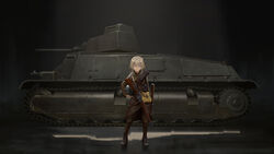  absurdres adrian_helmet bad_id bad_pixiv_id blonde_hair blue_eyes bolt_action female france furukawa_herzer gun helmet highres mas-36 mas-38 military military_uniform military_vehicle motor_vehicle original pouch rifle s35 solo somua_s40 submachine_gun tank uniform unworn_headwear unworn_helmet weapon 