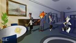  16:9 2018 amputee anthro biped canid canine clothing digital_media_(artwork) disability disney female fox fur group hi_res jack_savage judy_hopps lagomorph leporid male mammal missing_arm missing_limbs mr-punctual nick_wilde rabbit skye_(zootopia) widescreen zootopia 