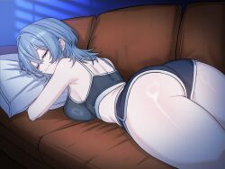  aidia_chronel ass back bare_shoulders bra breasts closed_eyes clothes_writing couch female genderswap_(mtf) grey_bra grey_hair grey_panties grey_sports_bra hair_between_eyes head_on_pillow highres hugging_object indoors large_breasts lying on_couch on_stomach panties pillow pillow_hug rule_63 short_hair shoulder_blades sideboob sleeping solo sports_bra sports_panties thighs underwear underwear_writing wise_(zenless_zone_zero) zenless_zone_zero zzz 