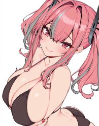  ai-generated ass azur_lane bikini black_bikini breasts bremerton_(azur_lane) butt_crack commentary_request female grey_streaks hair_ornament highres huge_breasts long_hair meitei_(meiteishita) multicolored_hair pink_eyes pink_hair red_nails sidelocks smile solo streaked_hair swimsuit twintails white_background 