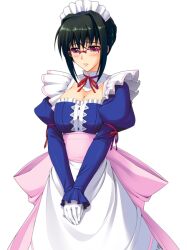  apron arm_ribbon back_bow black_hair blush bow breasts cleavage cowboy_shot detached_collar dress embarrassed female fuuki_iinchou_seira game_asset glasses gloves green_hair hair_bun hair_intakes ishigaki_takashi juliet_sleeves large_breasts large_variant_set long_sleeves maid maid_headdress non-web_source official_art over-rim_eyewear own_hands_together parted_lips pink-framed_eyewear puffy_sleeves purple_eyes red-framed_eyewear ribbon rimless_eyewear saotome_seira sash self-datamine semi-rimless_eyewear short_hair sidelocks simple_background single_hair_bun solo standing tachi-e transparent_background v_arms variant_set white_gloves 