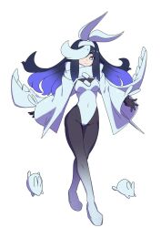  animal animal_ear_hairband animal_ears black_hair black_pantyhose blue_eyes blue_hair closed_mouth commentary covered_navel fake_animal_ears female full_body gradient_pantyhose hair_over_one_eye hairband jikon_(jikooonf) leotard long_sleeves looking_at_viewer multicolored_hair nontraditional_playboy_bunny one_eye_covered original pantyhose platform_shoes rabbit rabbit_ear_hairband rabbit_ears shoes shrug_(clothing) simple_background smile solo standing strapless strapless_leotard walking white_background white_hair white_hairband white_leotard white_shoes white_shrug wide_sleeves 