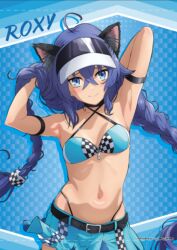 animal_ears armpits blue_eyes blue_hair blush breasts cat_ears female flat_chest hat light_smile long_hair looking_at_viewer merchandise_available miniskirt mushoku_tensei official_art roxy_migurdia skirt sleeveless small_breasts solo twintails 