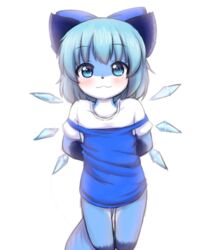  accessory anthro blue_body blue_bow blue_fur blue_hair blush bow_(feature) bow_accessory bow_ribbon canid canine centered_hair_bow cirno female fox fur hair hair_accessory hair_ribbon hairbow kemono looking_at_viewer mammal mcsadat multicolored_body multicolored_fur ribbons short_hair simple_background solo touhou white_background white_body white_fur young young_anthro 