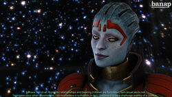  1futa 3d alien_girl asari banap blender blender_(software) blue_skin comic english_text futa_only futanari happy mass_effect no_nut_november samara sci-fi science_fiction self_upload smile smiling solo tagme text 