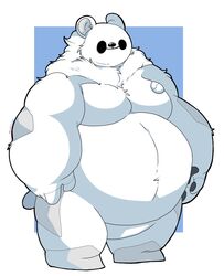  2022 alternate_species anthro baymax bear belly big_belly big_hero_6 biped black_eyes black_nose black_outline blue_background border disney dot_eyes featureless_crotch fur furrification hi_res lewdookami male mammal neck_tuft nude obese obese_anthro obese_male outline outside_border overweight overweight_anthro overweight_male simple_background solo tuft white_background white_body white_border white_fur 