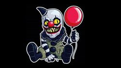  16:9 clown clown_gremlin dark_deception gremlin humanoid male monster not_furry red_balloon sharp_teeth sitting smile solo teeth widescreen yellow_eyes 