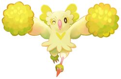  animal_focus bird commentary conmimi english_commentary full_body looking_at_viewer no_humans one_eye_closed oricorio oricorio_(pom-pom) pokemon pokemon_(creature) simple_background standing white_background 