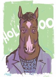  2020 anthro bojack_horseman bojack_horseman_(character) clothing equid equine facial_markings head_markings hollywood horse jacket looking_at_viewer male mammal markings netflix paul_azaceta red_eyes signature sweater topwear 