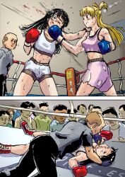  2girls boxing boxing_gloves catfight fainted fainting multiple_girls original paid_reward_available unconscious yutanirg 