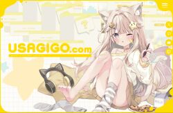  ;o ? animal_ear_fluff animal_ear_headphones animal_ears bandaid bandaid_on_cheek bandaid_on_face bandaid_on_knee bandaid_on_leg barefoot bendy_straw blush border brown_hair brown_skirt cat_ear_headphones cat_ears cat_girl cat_tail commentary_request cookie drinking_straw fake_animal_ears female food grey_eyes grey_socks hair_ornament hairclip headphones headphones_removed heart heart_hair_ornament holding holding_stylus hoshi_(snacherubi) knees_up long_hair long_sleeves milk_carton mole mole_under_eye no_shoes off_shoulder one_eye_closed one_side_up original parted_lips pillow pixelated plate pleated_skirt puffy_long_sleeves puffy_sleeves shirt single_sock sitting skirt sleeves_past_wrists socks solo spoken_question_mark star-shaped_pillow star_(symbol) star_hair_ornament striped_clothes striped_socks stylus tail unworn_socks very_long_hair watermark web_address white_shirt window_(computing) x_hair_ornament yellow_border 