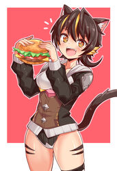  1girls amber_eyes cat_ears cat_tail catgirl cougar1404 cute hamburger pumper_nic safe tagme tomboy 