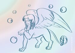  after_transformation claws confusion felid female feral hair humanoid_pointy_ears mammal mythological_creature mythological_sphinx mythology oracle_sphinx paws solo solo_focus tail tail_tuft touching_hair tuft twirling_hair wings 