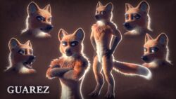  16:9 3d_(artwork) 4k abs absurd_res amber_eyes anthro athletic athletic_anthro athletic_male brown_body brown_fur canid canine canine_ears canine_teeth crotch_tuft digital_media_(artwork) fluffy fluffy_chest fluffy_tail fur guarez_(johnwulffe) hi_res johnwulffe male mammal maned_wolf model_sheet muscular muscular_anthro muscular_arms muscular_male neck_tuft solo tail tuft widescreen 