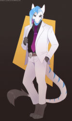  2021 4_toes 5_fingers blue_hair clothed clothing digital_media_(artwork) eyebrows eyelashes feet fingers hair lunalei male sergal solo tail toes 