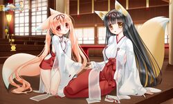  animal_ears erect_nipples kitsune miko nakajima_konta no_bra see_through snow_fox tail 