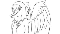  16:9 animated anthro cavemanon_studios clothed clothing crezz_crow dinosaur extinct eye_roll fang_(gvh) feathered_wings feathers female goodbye_volcano_high hair jewelry long_hair long_snout monochrome necklace prehistoric_species pterodactylus pterosaur pupils reptile scalie short_playtime simple_background slit_pupils snoot_game snout solo white_background widescreen wings 