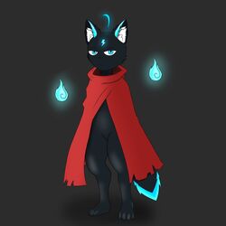  1:1 anthro blue_eyes blue_markings cape clothing digital_media_(artwork) facial_markings flaming_orb fluffy fluffy_tail forehead_markings full-length_portrait glowing glowing_ears glowing_eyes glowing_markings head_markings male markings mashinik_art nei_(mashinik_art) portrait red_cape red_clothing solo spirit tail 