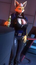  3d_(artwork) 9:16 anthro bar beer_bottle bottle breasts canid canine cleavage clothed clothing container digital_media_(artwork) female female_fox_(domibun) fox fox_mccloud hi_res looking_at_viewer mammal mtf_crossgender nintendo rule_63 sanguine_paladin solo source_filmmaker_(artwork) star_fox warfare_fox warfare_machine 