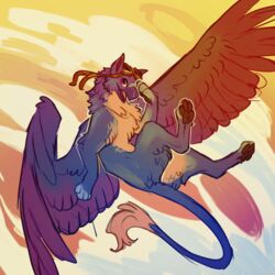  1:1 2022 ambiguous_gender avian beak digital_media_(artwork) feathered_wings feathers felixgryphon feral gryphon hoot_(artist) mythological_avian mythological_creature mythology paws red_eyes smile solo wings 