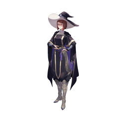  absurdres boots breasts bridal_gauntlets brown_eyes brown_hair cape closed_mouth commentary female fire_emblem fire_emblem_awakening fire_emblem_heroes full_body glasses hair_ornament hand_on_own_hip hat highres hirooka_masaki knee_boots long_sleeves looking_at_viewer medium_breasts miriel_(fire_emblem) official_art pants pants_tucked_in pelvic_curtain semi-rimless_eyewear short_hair simple_background smile solo standing tied_hair turtleneck white_background wizard_hat 