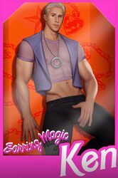  actor barbie_(2023) barbie_(franchise) bulge celebrity crop_top crotch_grab drawnpr0n english_text ken_carson looking_at_viewer male male_only mesh_shirt muscles muscular muscular_male ryan_gosling solo_male 