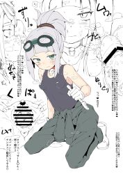  anus bar_censor black_tank_top blunt_bangs blush breasts censored cervix choker commentary_request cum cum_on_armpits cum_on_body emile_zorge_(monster_strike) erection facial female goggles goggles_on_head grey_jumpsuit heart heart_censor highres holding holding_wrench jumpsuit jumpsuit_around_waist kneeling long_hair looking_at_viewer mechanic monster_strike multiple_views partially_undressed penis ponytail red_choker skull_ornament small_breasts spread_pussy steaming_body sweat tank_top wrench zettai_yarumoni 