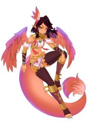  artist_request black_hair blue_nails body_markings brown_eyes facial_mark feather_hair_ornament feathered_wings feathers female forehead_mark gold_collar gold_trim gradient_wings hair_ornament highres multicolored_hair multicolored_wings navel official_art orange_wings pelvic_curtain pink_hair pink_wings pointy_ears purple_wings quetzu_solscale sharp_teeth snake_tail solo stirrup_legwear stomach streaked_hair tail tan teeth thighhighs toeless_legwear vallure virtual_youtuber wings 