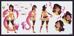  alfyria black_hair black_thighhighs blue_nails blush body_markings brown_eyes closed_mouth color_guide dark-skinned_female dark_skin facial_mark feather_hair_ornament feathered_wings feathers female forehead_mark gold_collar gradient_wings hair_ornament highres multicolored_hair multicolored_wings multiple_views navel open_mouth pelvic_curtain pink_hair pink_wings purple_wings quetzu_solscale reference_sheet second-party_source sharp_teeth signature snake_tail stirrup_legwear stomach streaked_hair tail teeth thighhighs toeless_legwear vallure white_wings wings 