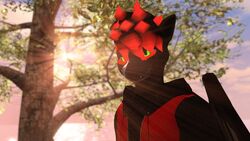  3d anthro anthro_only black_beak black_fur fur furry furry_only gryphon red_markings rexouium tagme thatonegryphon twitter vr_media vrchat vrchat_avatar 