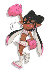  &gt;_o alternate_costume alternate_skin_color arm_up black_hair blush bow-shaped_hair callie_(splatoon) commentary_request coula_cat crop_top cross-shaped_pupils dark-skinned_female dark_skin earrings female full_body hand_on_own_hip heart_sticker highres holding holding_pom_poms hoop_earrings inkling jewelry long_hair midriff miniskirt mole mole_under_eye multicolored_hair navel one_eye_closed orange_eyes pink_hair pleated_skirt pointy_ears pom_pom_(cheerleading) shirt shoes sidelocks simple_background skirt sneakers socks solo splatoon_(series) sticker_on_face sweat swept_bangs symbol-shaped_pupils tentacle_hair thick_eyebrows translation_request twintails two-tone_hair white_background white_footwear white_shirt white_skirt white_socks 