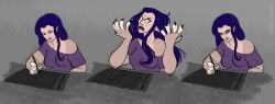  angry claws clothed clothing drawing drawing_tablet felid female hair humanoid mammal mythological_creature mythological_sphinx mythology oracle_sphinx paws purple_hair shirt solo t-shirt topwear 