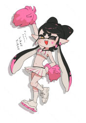  &gt;_o alternate_costume arm_up black_hair blush bow-shaped_hair callie_(splatoon) commentary_request coula_cat crop_top cross-shaped_pupils earrings female full_body hand_on_own_hip heart_sticker highres holding holding_pom_poms hoop_earrings inkling jewelry long_hair midriff miniskirt mole mole_under_eye multicolored_hair navel one_eye_closed orange_eyes pink_hair pleated_skirt pointy_ears pom_pom_(cheerleading) shirt shoes sidelocks simple_background skirt sneakers socks solo splatoon_(series) sticker_on_face sweat swept_bangs symbol-shaped_pupils tentacle_hair thick_eyebrows translation_request twintails two-tone_hair white_background white_footwear white_shirt white_skirt white_socks 