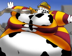  2020 4_fingers anthro belly belly_expansion belly_inflation big_belly black_spots body_inflation button_(fastener) canid canine canis cleverfoxman dalmatian domestic_dog expansion fingers fire_hose firefighter fur hose_in_mouth hose_inflation huge_belly hyper hyper_belly inflation liquid_inflation male mammal moobs navel overweight solo sparky_the_fire_dog spots squish straining_buttons straining_clothing water_inflation white_belly white_body white_fur 