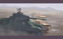  anchovy_(girls_und_panzer) anzio_(emblem) anzio_military_uniform belt black_necktie black_ribbon black_shirt blurry blurry_background carro_armato_p40 carro_veloce_cv-33 closed_mouth commentary day depth_of_field dress_shirt drill_hair driving emblem female girls_und_panzer green_hair grey_jacket grey_sky hair_ribbon highres jacket letterboxed long_hair long_sleeves looking_to_the_side military military_uniform military_vehicle motion_blur motor_vehicle mountain necktie outdoors ribbon sam_browne_belt shirt sky solo tank twin_drills twintails uniform useless_(gss44344) wind wing_collar 