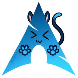  &gt;w&lt; 1:1 alpha_channel ambiguous_gender arch_linux colored digital_media_(artwork) domestic_cat ears_up felid feline felis firstletterj hi_res linux logo logo_parody mammal markings operating_system pawpads paws raised_tail signature simple_background software_logo solo tail tail_markings text transparent_background watermark 