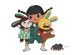  animal_crossing animal_ears argyle black_eyes black_hair blunt_bangs blush_stickers braid carmen_(animal_crossing) cheek_squash collared_shirt commentary dark-skinned_female dark_skin facial_hair gaston_(animal_crossing) green_shorts holding hug kondate_(inugrm) long_sleeves looking_at_another moustache parted_hair rabbit_ears rabbit_tail shirt shoes shorts simple_background sleeveless smile socks standing tail tarantula track_suit twin_braids uwabaki villager_(animal_crossing) white_background white_footwear white_legwear zipper zipper_pull_tab 