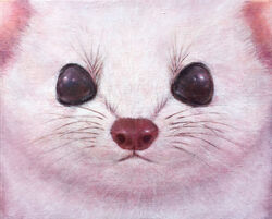  animal animal_focus black_eyes close-up closed_mouth commentary ermine highres looking_at_viewer mahos_san no_humans oil_painting_(medium) original painting_(medium) traditional_media weasel 