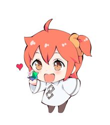  aged_down ahoge black_pantyhose brown_eyes chibi commentary_request fate/grand_order fate_(series) female fujimaru_ritsuka_(female) gale_kawaii hair_ornament hair_scrunchie heart open_mouth orange_hair pantyhose saint_quartz_(fate) scrunchie side_ponytail smile solo 