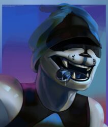  2018 anthro anthrofied bodily_fluids canid canine canis clothed clothing darkner deltaash deltarune domestic_dog drooling fangs hat headgear headwear hi_res lancer_(deltarune) male mammal open_mouth saliva signature simple_background smile solo teeth text tongue tongue_out undertale_(series) url 