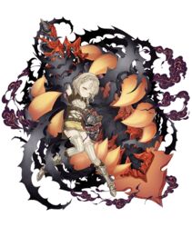  armor armored_boots belt blonde_hair boots briar_rose_(sinoalice) female flat_chest full_body gauntlets half-closed_eyes huge_weapon ji_no looking_at_viewer official_art one_eye_closed single_gauntlet sinoalice smoke solo stuffed_toy sword thighhighs thorns transparent_background weapon yellow_eyes 