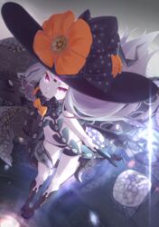  :o abigail_williams_(fate) abigail_williams_(third_ascension)_(fate) absurdres black_bow black_headwear black_legwear black_panties bow colored_skin commentary fate/grand_order fate_(series) female from_above frown ha_kang highres keyhole long_hair looking_at_viewer multiple_bows multiple_hat_bows orange_bow panties purple_eyes ripples space standing star_(symbol) star_print tentacle underwear very_long_hair white_hair white_skin 