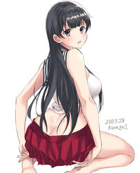  agano_(kancolle) ass bad_id bad_twitter_id black_hair blush breasts brown_eyes female gloves kantai_collection kurage1 large_breasts long_hair looking_at_viewer one-hour_drawing_challenge open_mouth pleated_skirt red_skirt school_uniform serafuku simple_background sitting skirt sleeveless smile solo white_background 