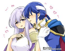  1boy bare_shoulders blue_cape breasts brother_and_sister cape circlet closed_eyes dress female fire_emblem fire_emblem:_genealogy_of_the_holy_war headband holding holding_hands implied_incest incest julia_(fire_emblem) long_hair open_mouth ponytail purple_eyes purple_hair seliph_(fire_emblem) siblings simple_background white_headband yukia_(firstaid0) 