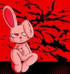  2023 2spot_studio anthro bloody_bunny bloody_bunny_(series) bodily_fluids cc-by-nc creative_commons female hi_res lagomorph leporid lizardfungus mammal rabbit red_eyes red_theme solo stitch_(sewing) tagme tears white_body 